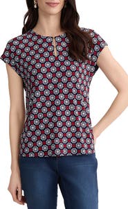 Jones New York Printed Keyhole Crepe Knit Top