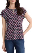 Jones New York Printed Keyhole Crepe Knit Top