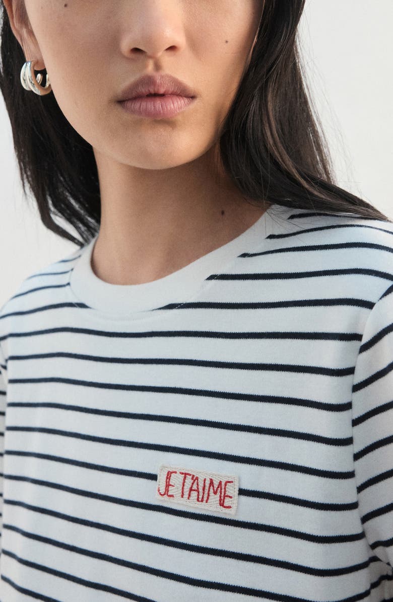 MANGO Embroidered Stripe Top, Alternate, color, Navy