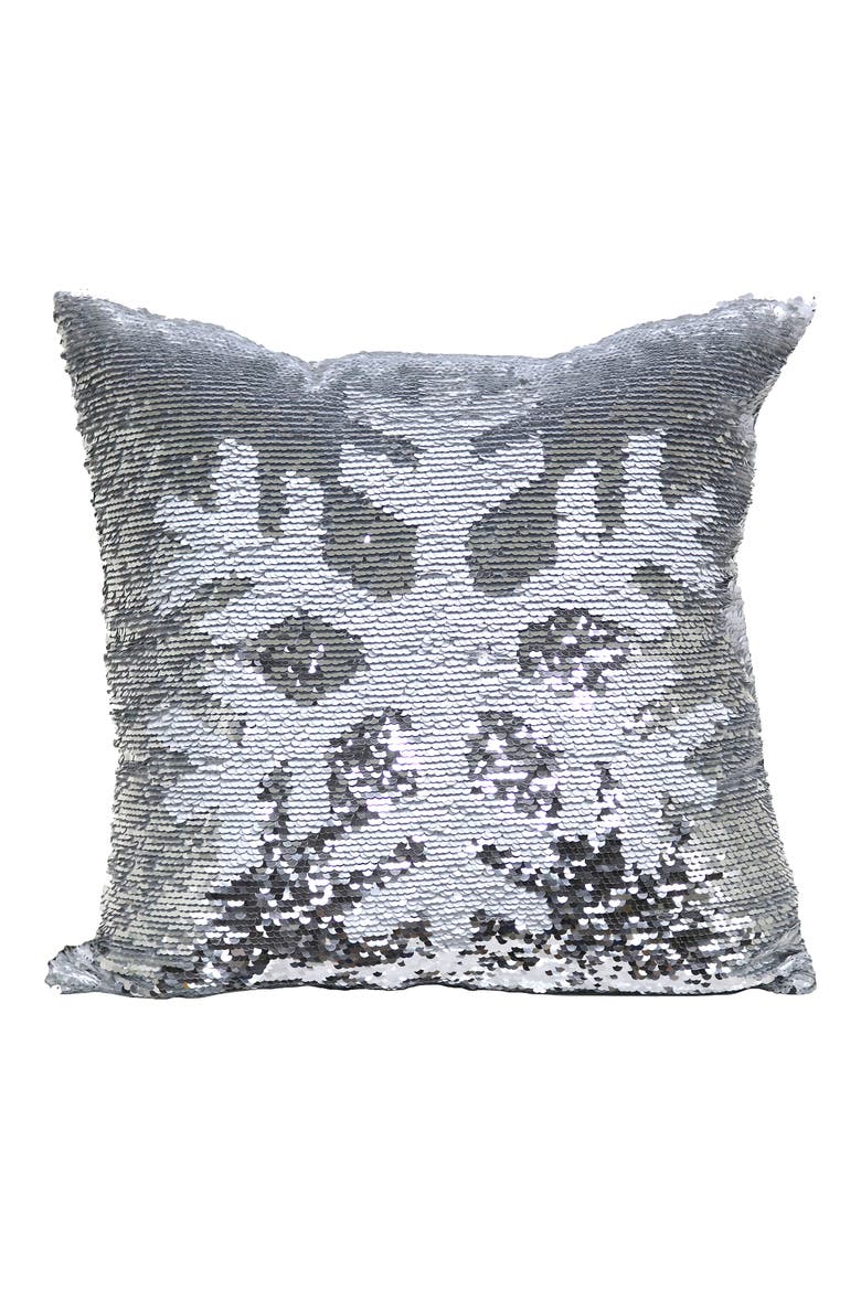 Snowflake Sequin Accent Pillow, Main, color, WHITE/ SILVER