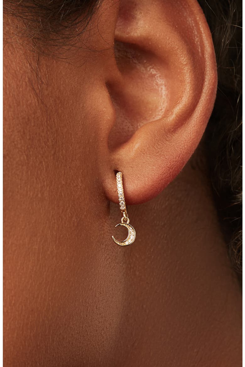 Crescent Moon Huggie Hoops - Celeste, Alternate, color, Gold