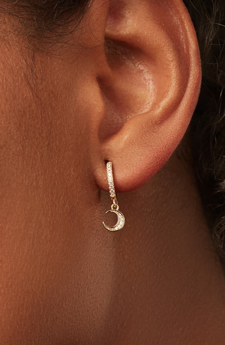 Ana Luisa Crescent Moon Huggie Hoops - Celeste, Alternate, color, Gold