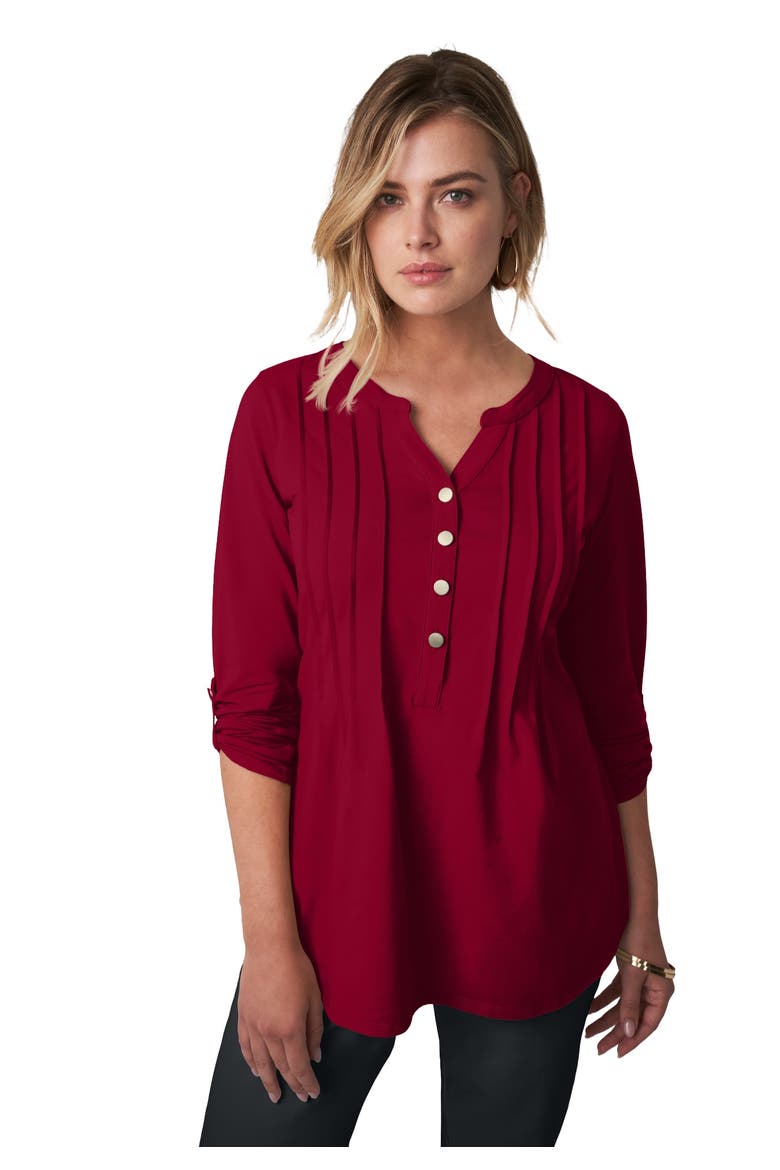 Stretch Pleated Tunic, Main, color, RICH BURGUNDY