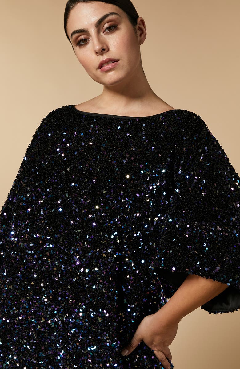 Marina Rinaldi Sequin Bateau Neck Dress, Alternate, color, 