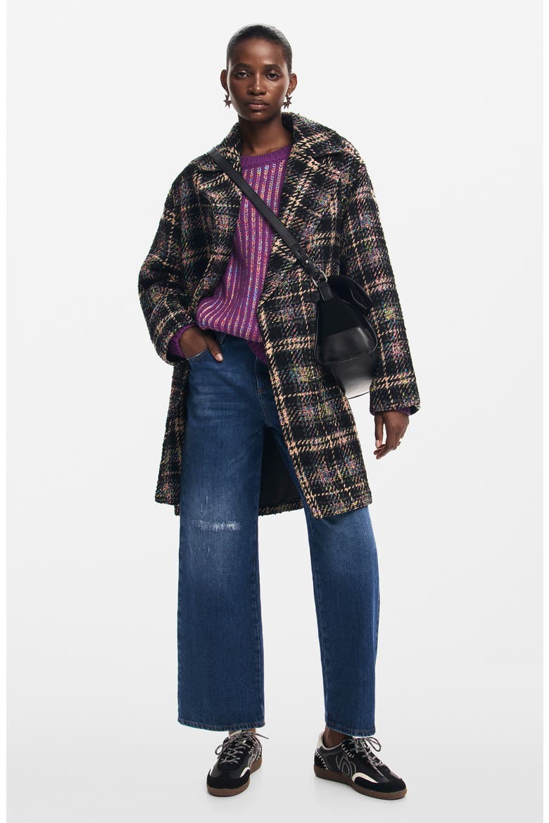 Corcega Double Breasted Plaid Coat, Alternate, color, BLACK