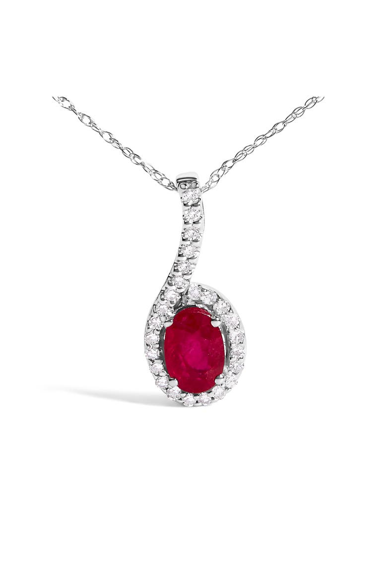 10K White Gold Red Ruby and Diamond Accent Teardrop Pendant Necklace, Alternate, color, White