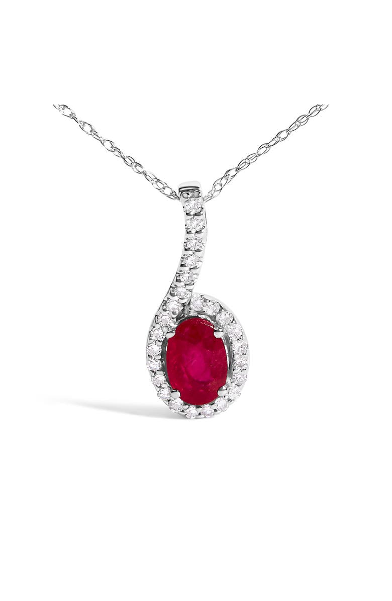 Haus of Brilliance 10K White Gold Red Ruby and Diamond Accent Teardrop Pendant Necklace, Alternate, color, White