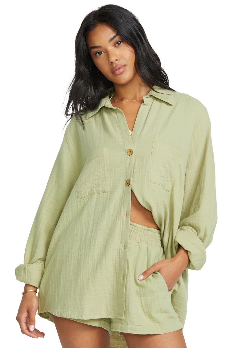 Swell Gauze Button-Up Shirt, Alternate, color, AVOCADO