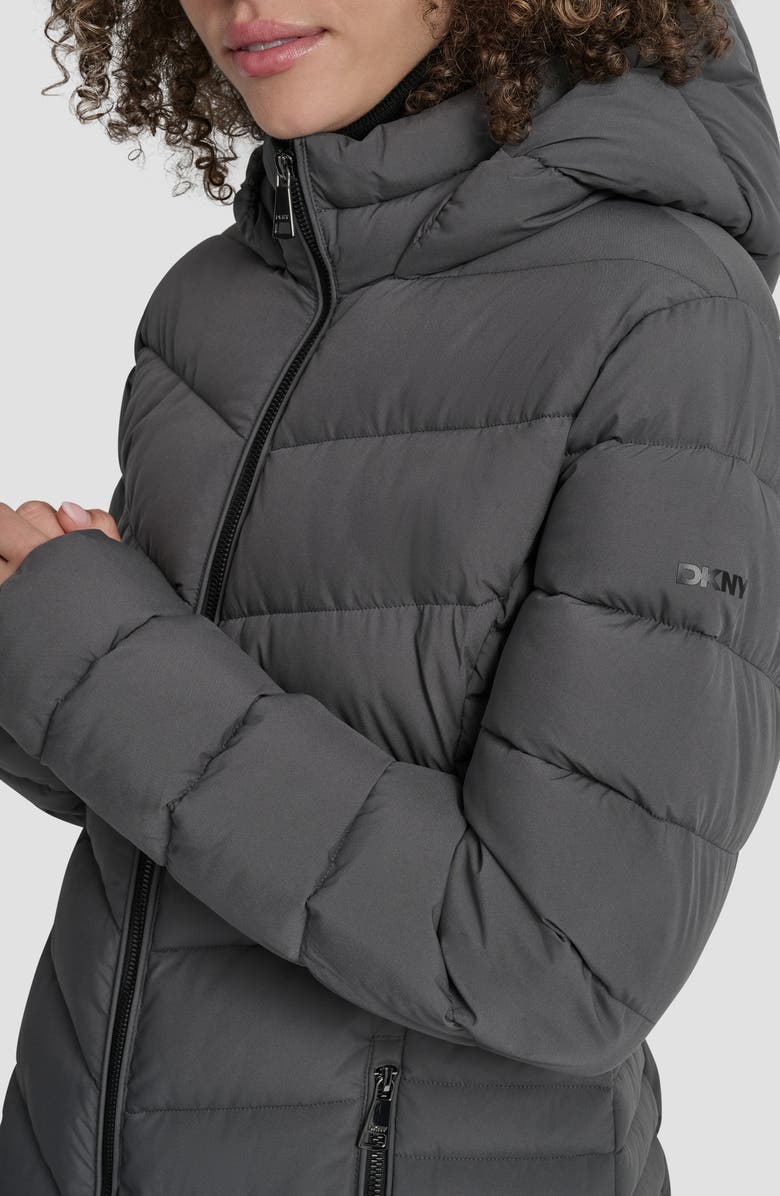 DKNY Cire Packable Hooded Longline Puffer Jacket, Alternate, color, Titan