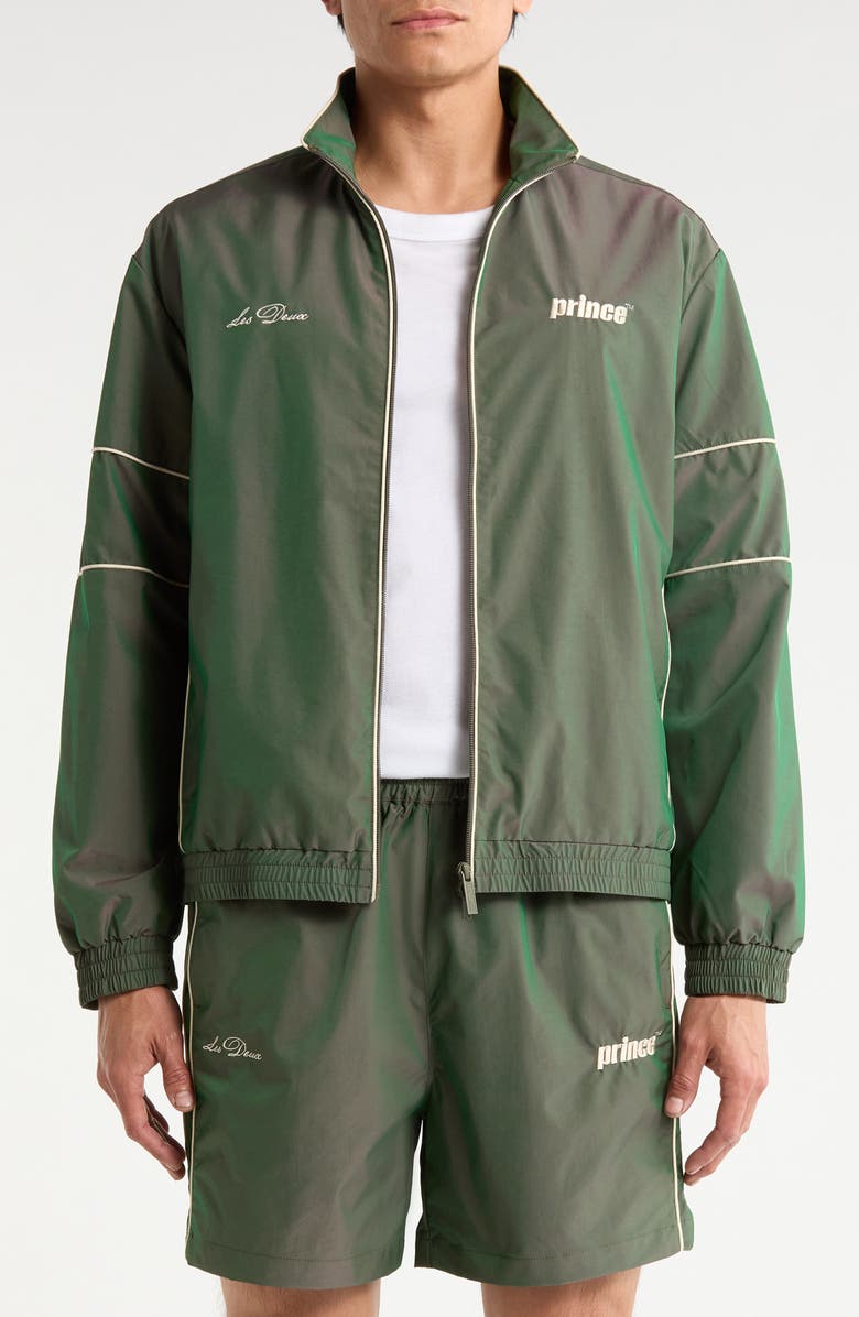 Les Deux x Prince Shiny Track Jacket, Main, color, Pineneedle Green