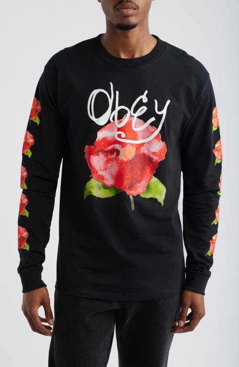 Watercolor Poppy Long Sleeve Cotton Graphic T-Shirt