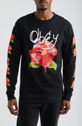Obey Watercolor Poppy Long Sleeve Cotton Graphic T-Shirt