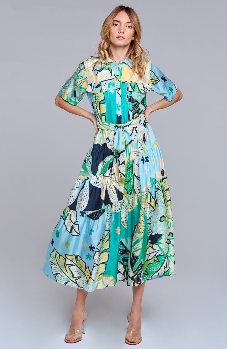 CIEBON Soryn Leaf Print Shirtdress, Alternate, color, Blue Multi