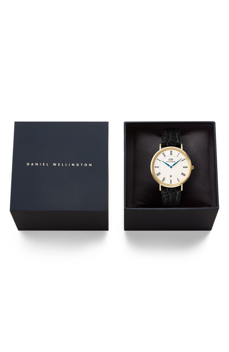 Daniel Wellington Classic Roman Numerals Leather Strap Watch, 40mm, Alternate, color, White/ Gold/ Black