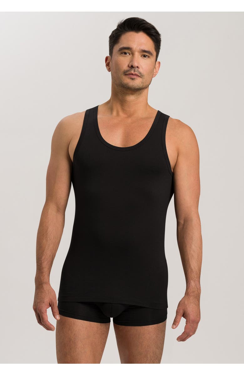 Hanro Cotton Superior Fitted Cotton Tank Top, Alternate, color, Black