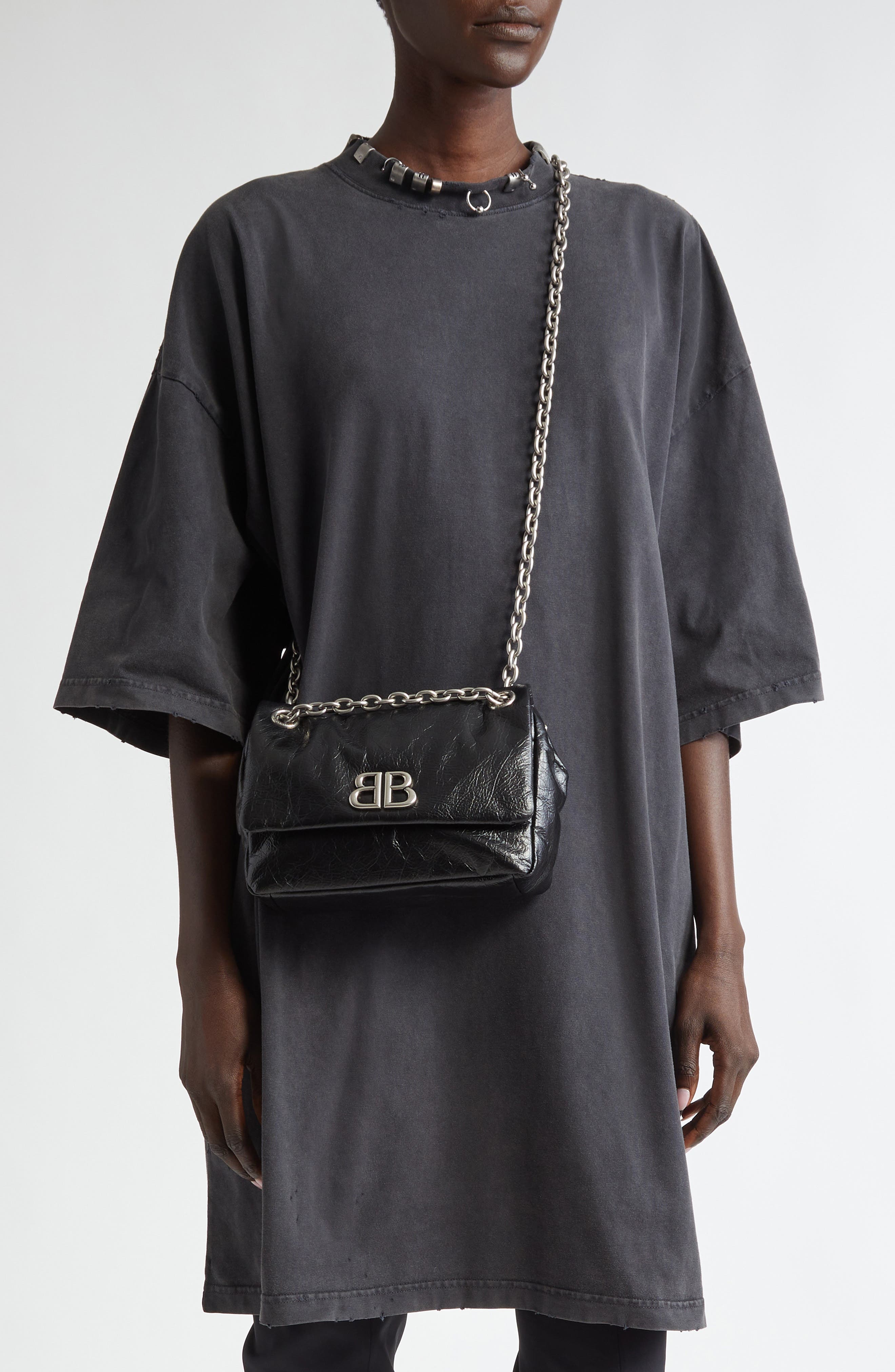 Balenciaga Mini Monaco Leather Shoulder Bag, Alternate, color, 