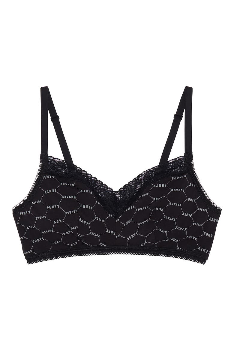 Stretch Cotton Essentials Lace Trim Bralette, Alternate, color, BLACK CAVIAR LOGO PRINT