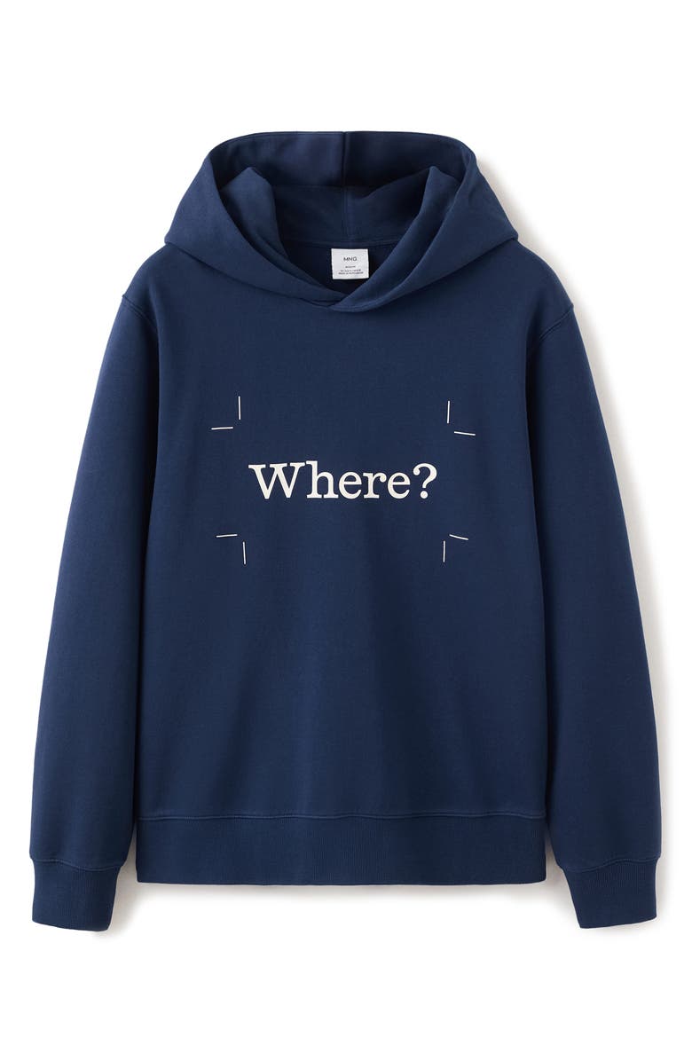 MANGO x Fantastic Man Where? Graphic Hoodie, Alternate, color, Ink Blue
