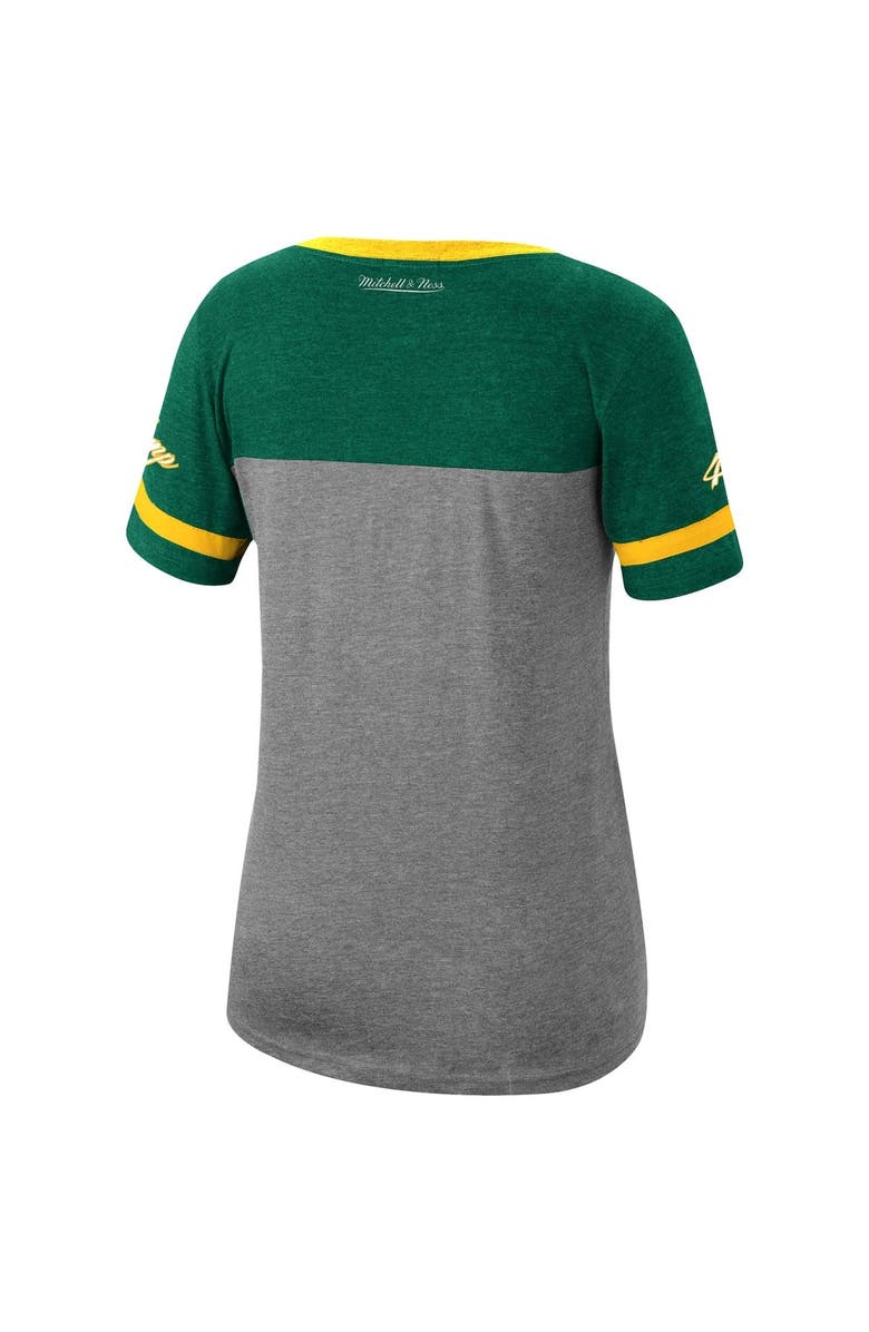 Mitchell & Ness Women's Mitchell & Ness Shawn Kemp Heathered Charcoal Seattle SuperSonics Team Captain V-Neck T-Shirt, Alternate, color,