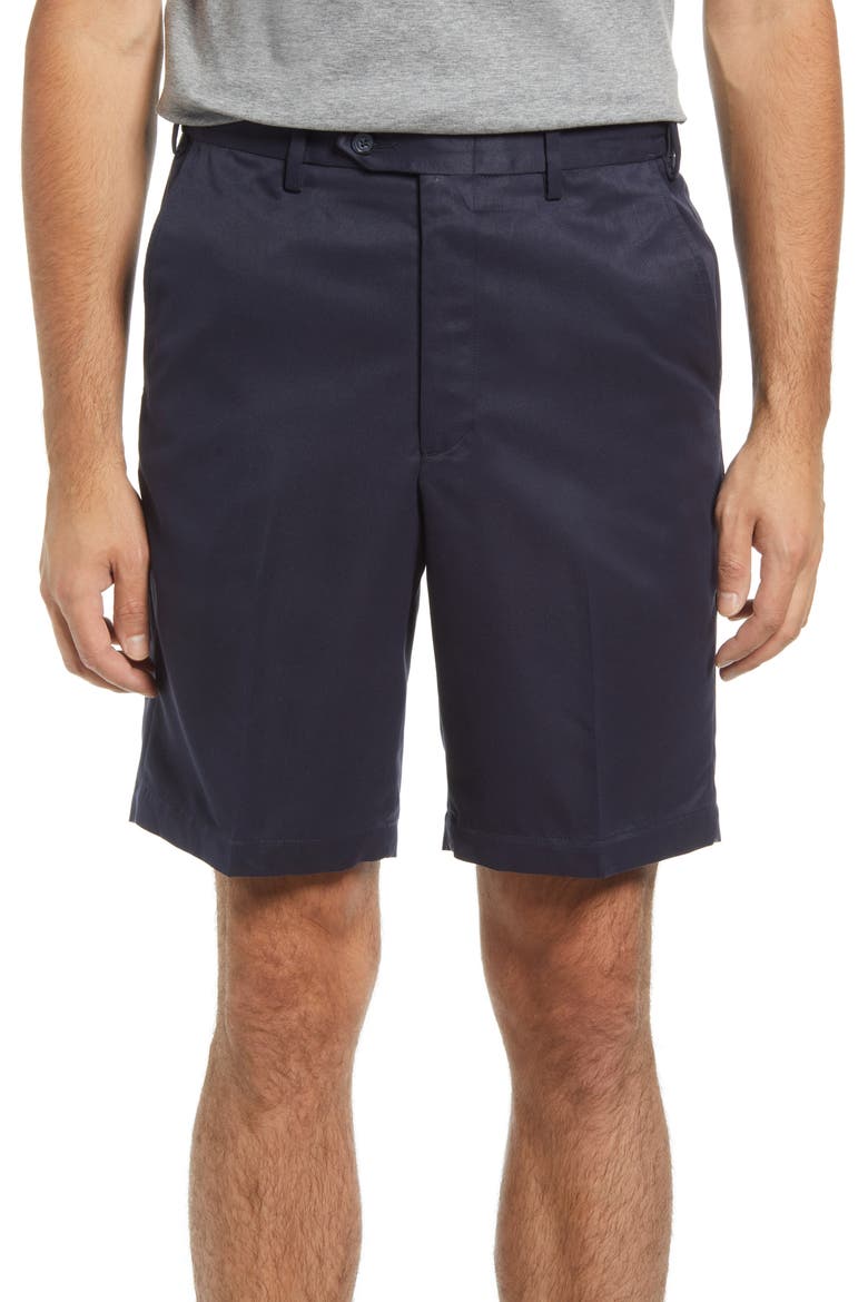 Microfiber Self Sizer Flat Front Shorts, Main, color, NAVY