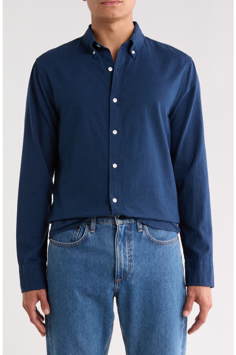 Everyday Slim Fit Long Sleeve Cotton & Linen Shirt, Main, color, TITAN BLUE