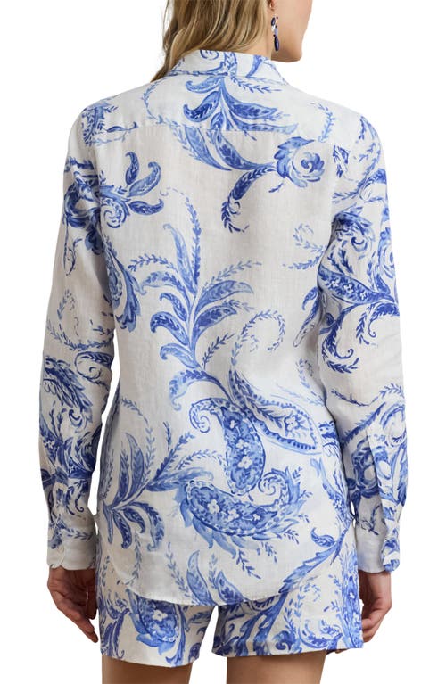 Ralph Lauren Womens Relaxed Fit Paisley 100 Linen Shirt P Xs 3x In Blue