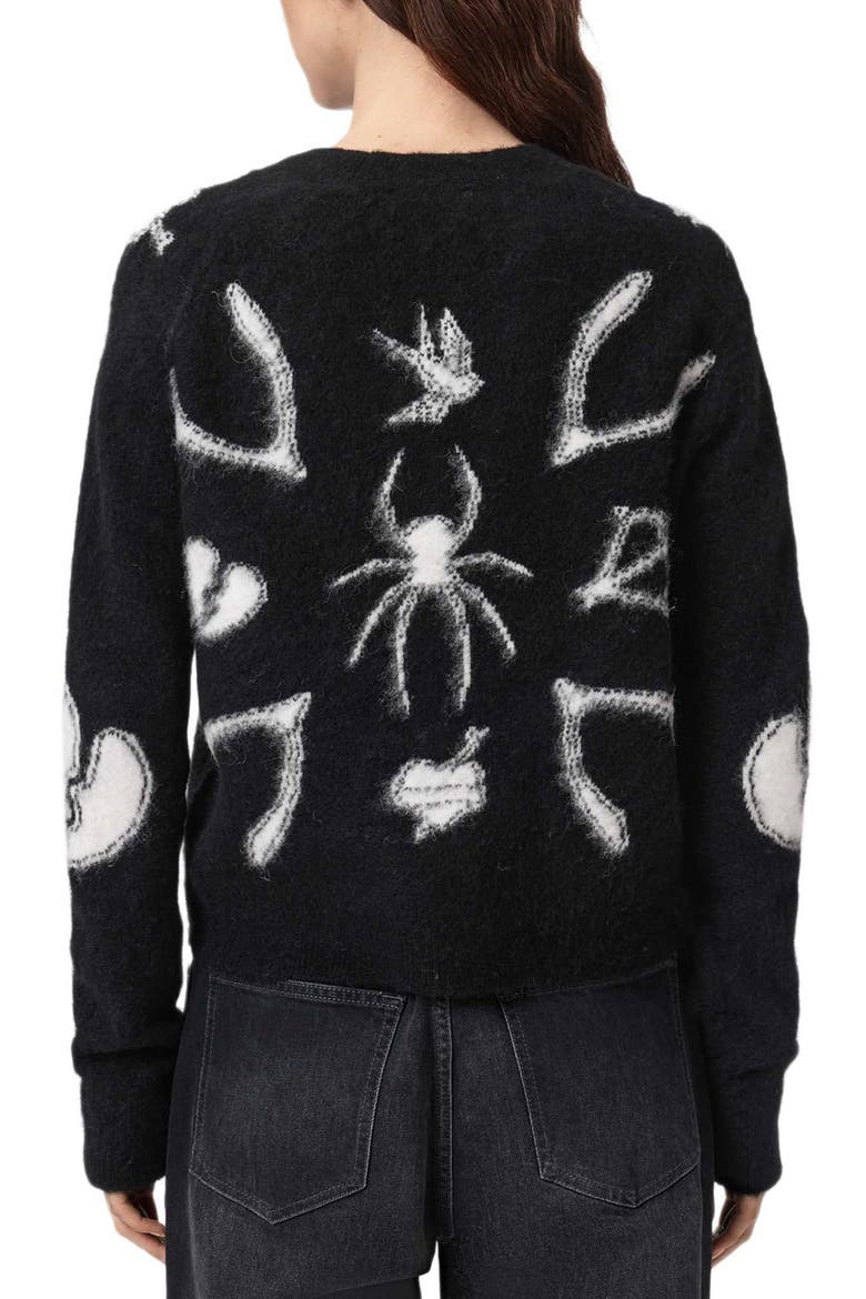Charm Graphic Cardigan, Alternate, color, BLACK/ CHALK WHITE