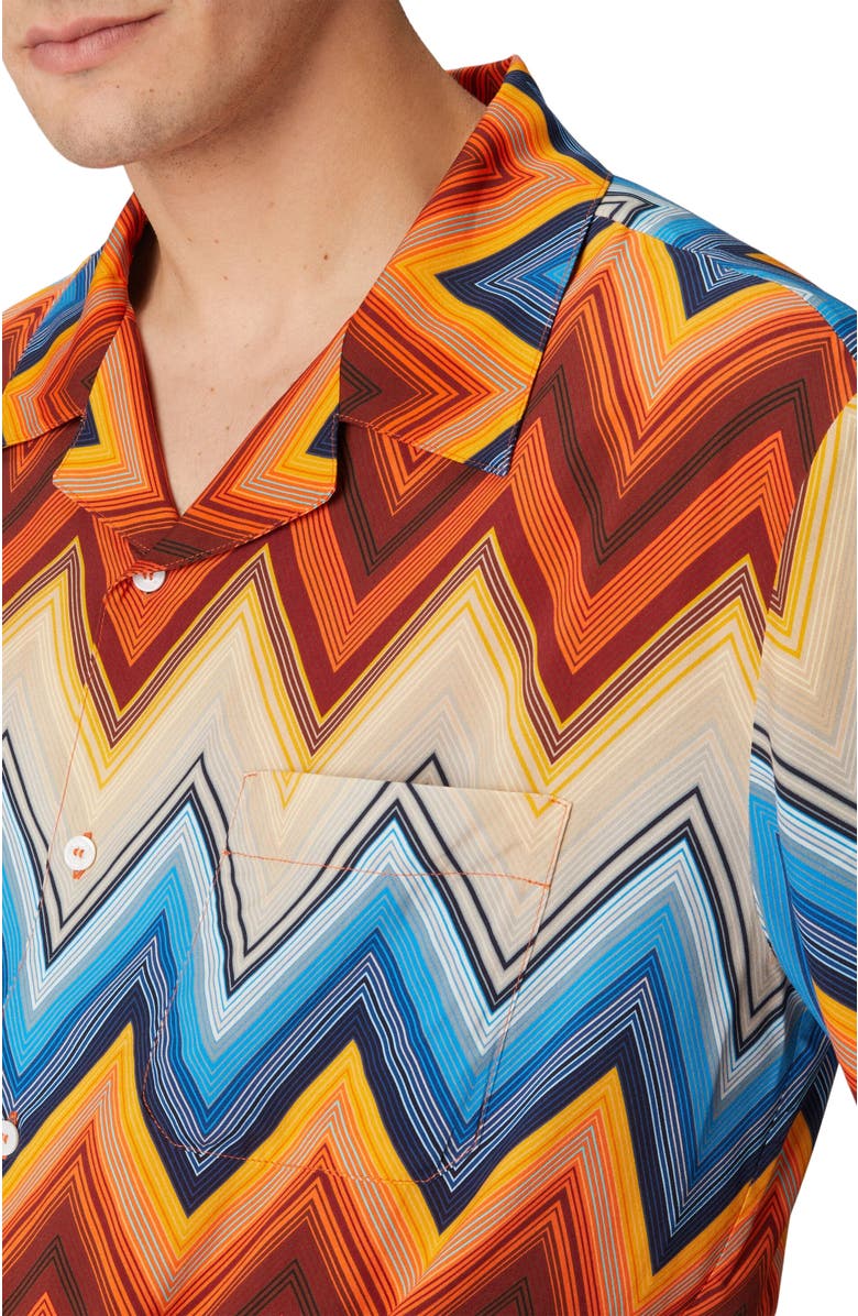 Missoni Viscose Bowling Shirt With Macro Zigzag And Breast Pocket, Alternate, color, Orange
