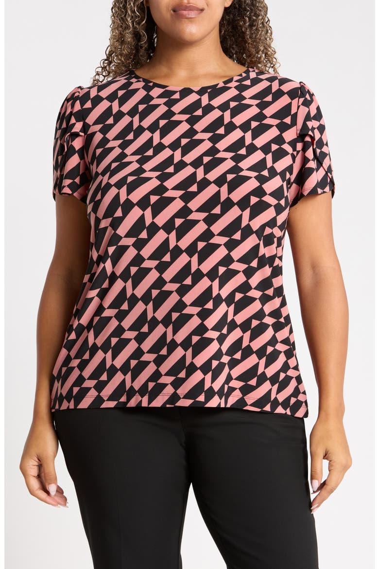 Gathered Tulip Sleeve Top, Main, color, ANNE BLACK/ PRIMROSE