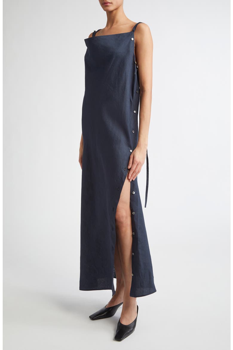 Origami 1 Convertible Long Sleeve Linen Dress, Alternate, color, NAVY