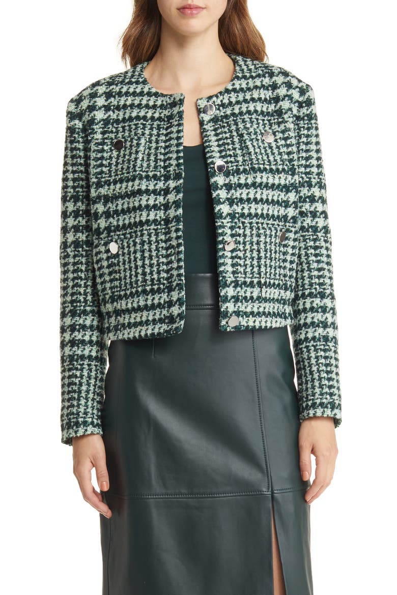 Janoa Houndstooth Crop Jacket, Main, color, COURT GREEN FANTASY