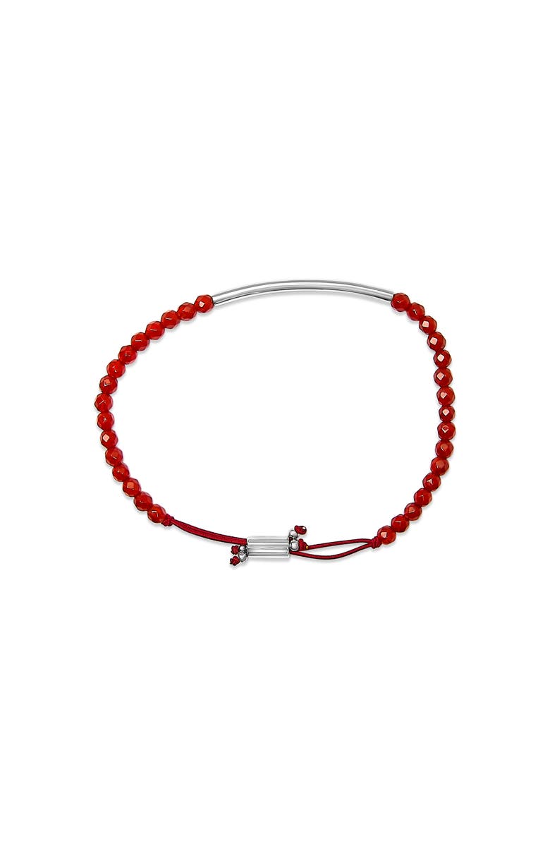 Haus of Brilliance Sterling Silver Red Jasper Bead Station Bracelet with Bolo Clasp, Alternate, color, Silver