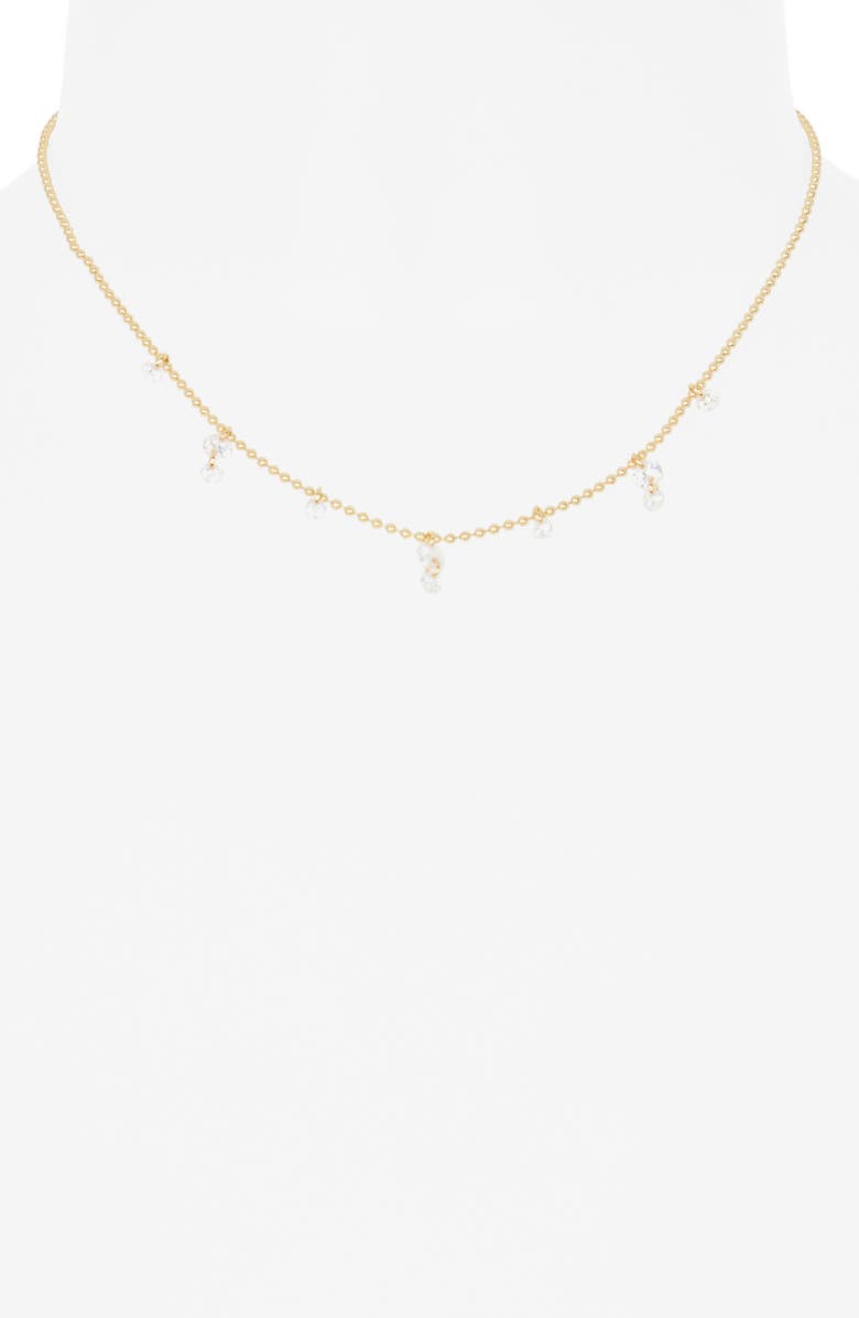 NORDSTROM RACK Cubic Zirconia Charm Ball Chain Necklace, Alternate, color, Clear- Gold