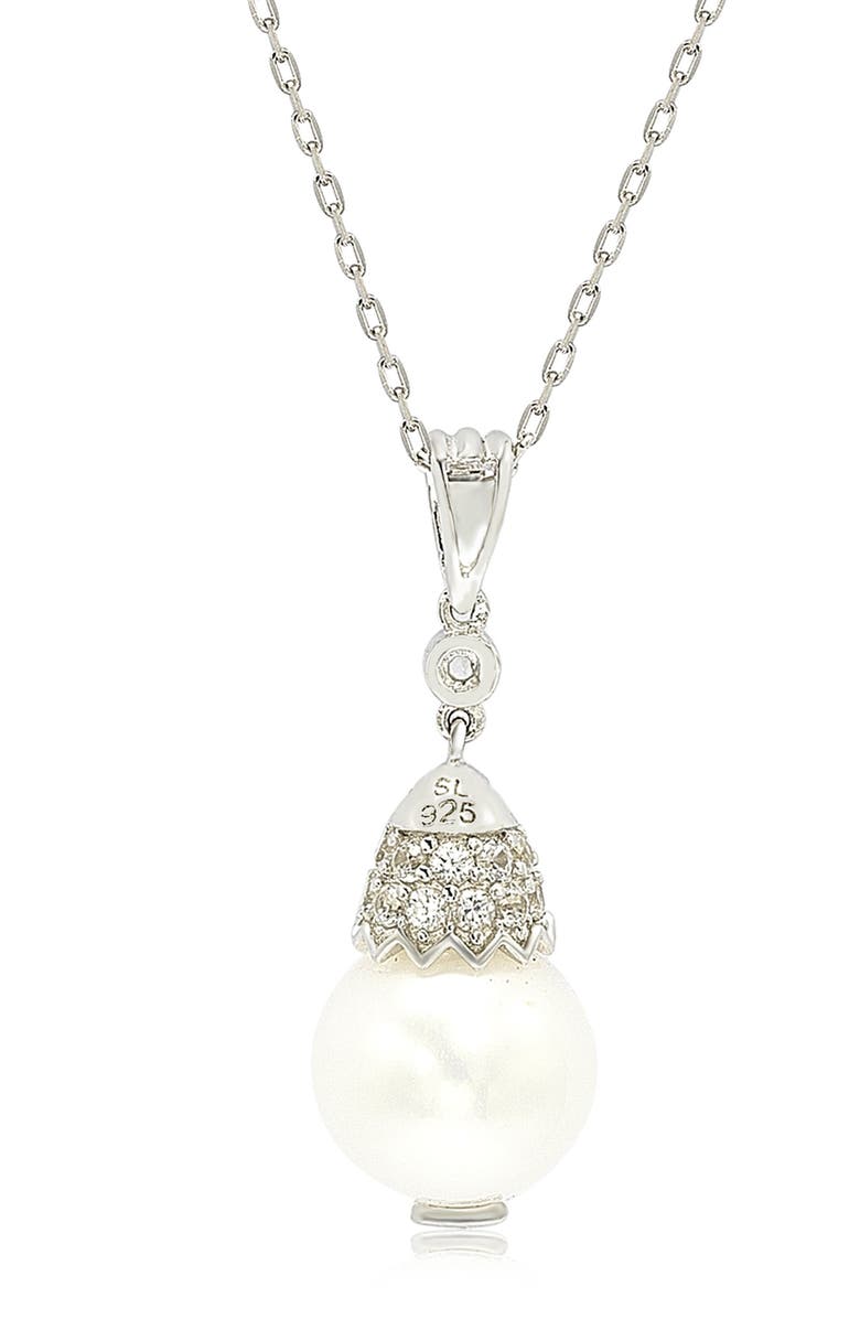 SUZY LEVIAN Sterling Silver 9mm Freshwater Pearl & Created Sapphire Pendant, Alternate, color, White