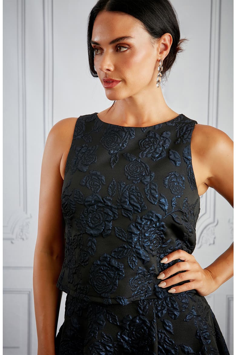 Floral Sleeveless Jacquard Crop Top, Alternate, color, BLACK/ BLUE