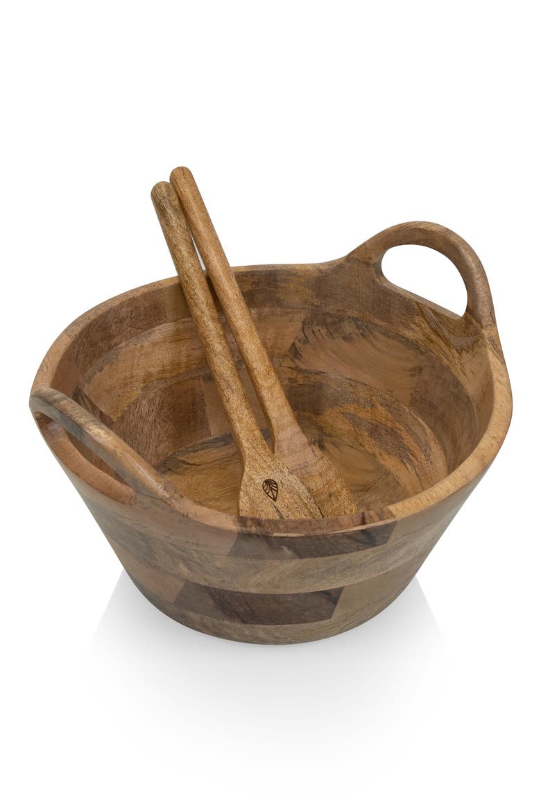 Ciotola Wood Salad Bowl & Servers, Alternate, color, BROWN