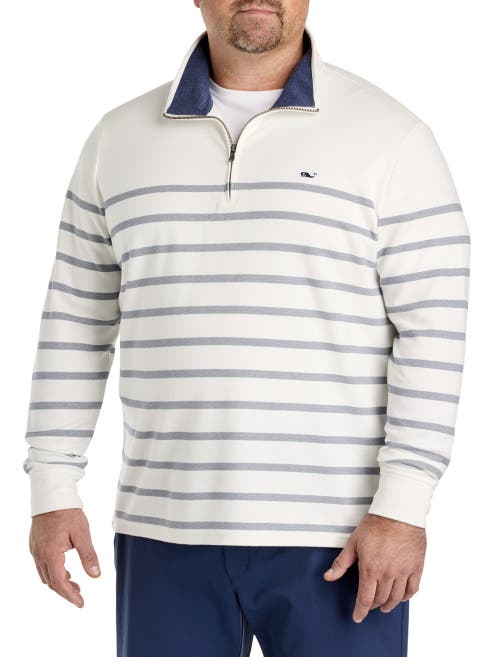 Vineyard Vines Big & Tall Brenton Stripe Saltwater 1/4-zip Pullover In Nautical Navy