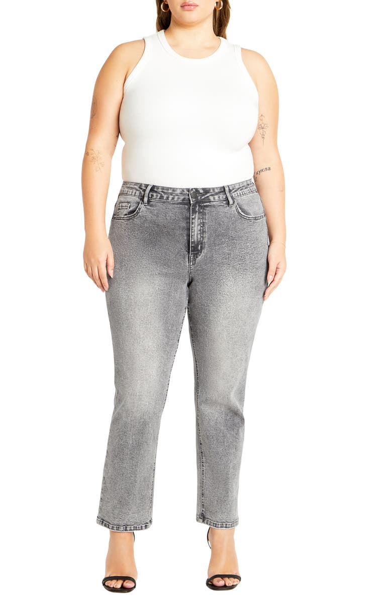 City Chic Harley Keyla High Waist Straight Leg Jeans, Alternate, color, Soft Grey