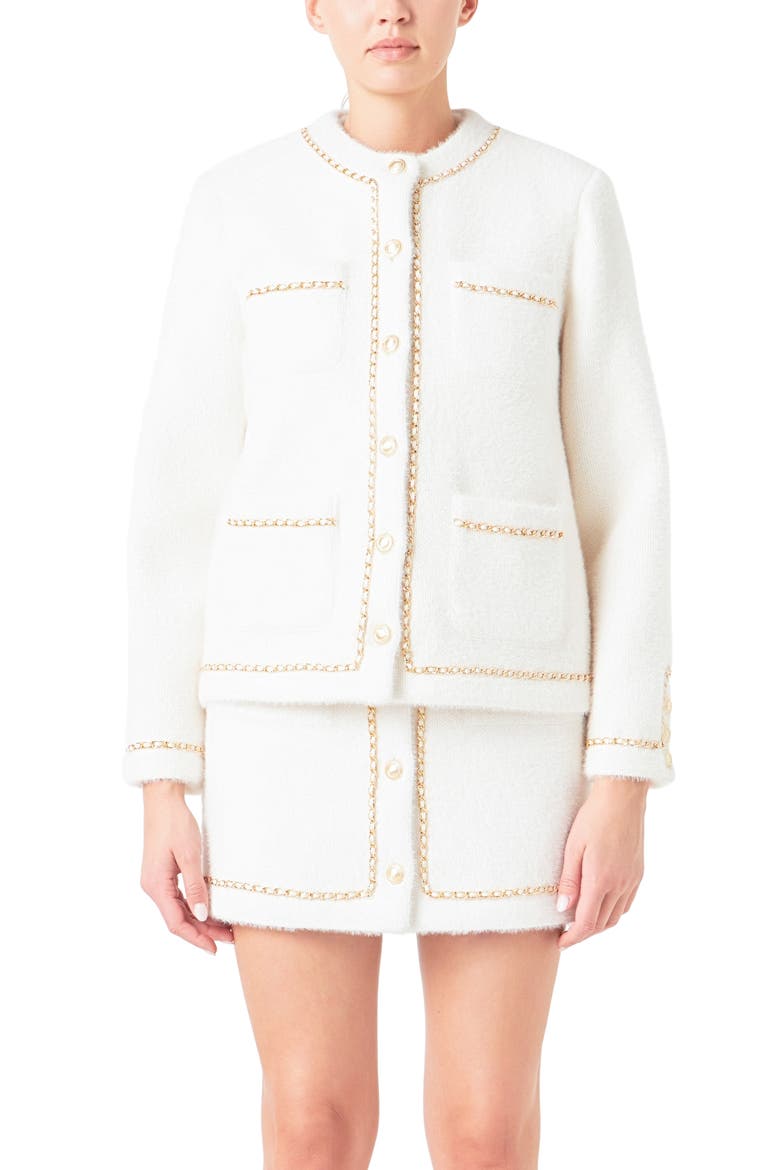 Chain Trim Jacket, Alternate, color, WHITE/GOLD