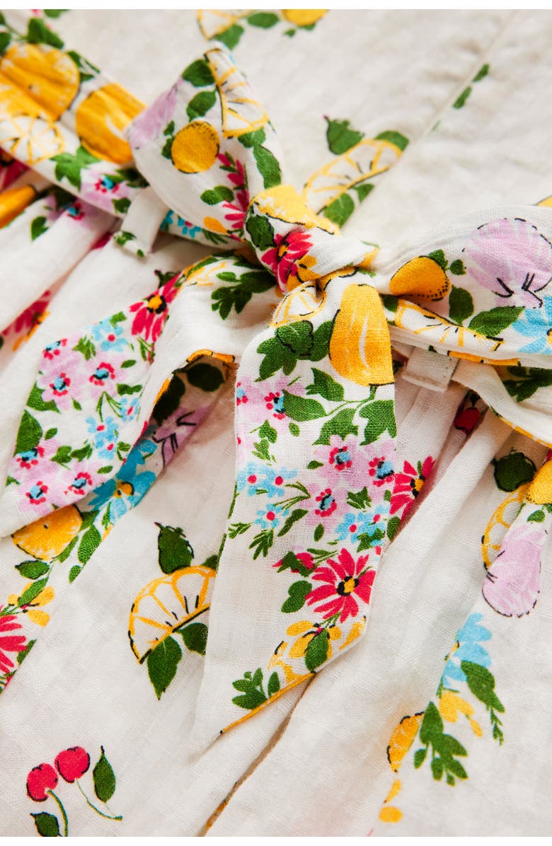 Mini Boden Vintage Print Short Sleeve Dress, Alternate, color, Soft Ivory Lemon Floral