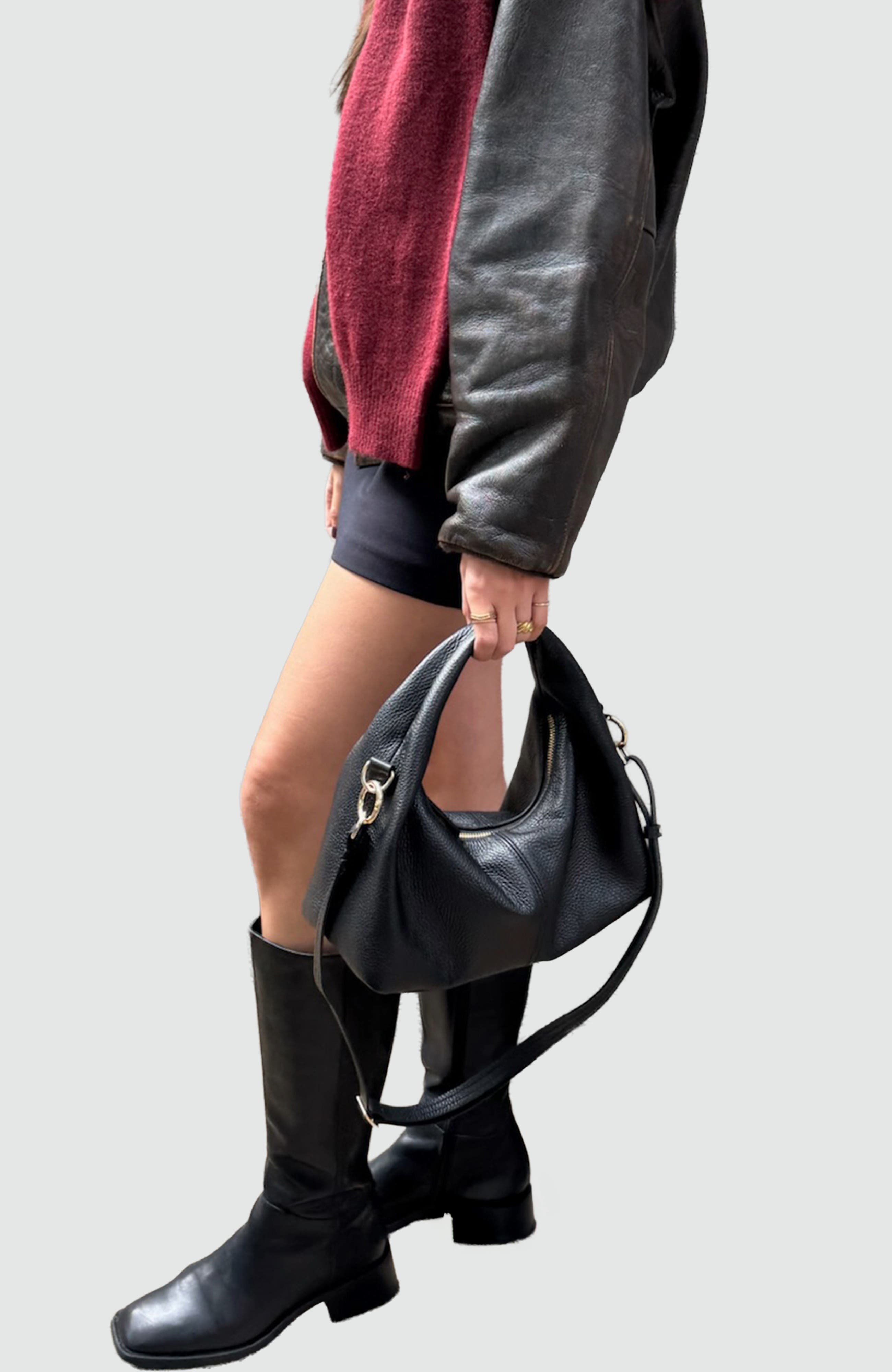 HYER GOODS Leather Mini Everday Shoulder Bag, Alternate, color, Black/Gold