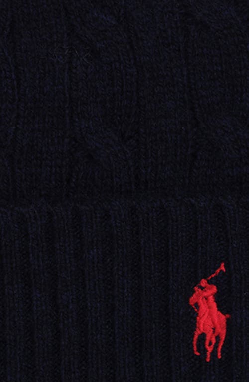 Polo Ralph Lauren Womens Hunter Navy Cable Knitted Wool And Cashmere Beanie In Blue
