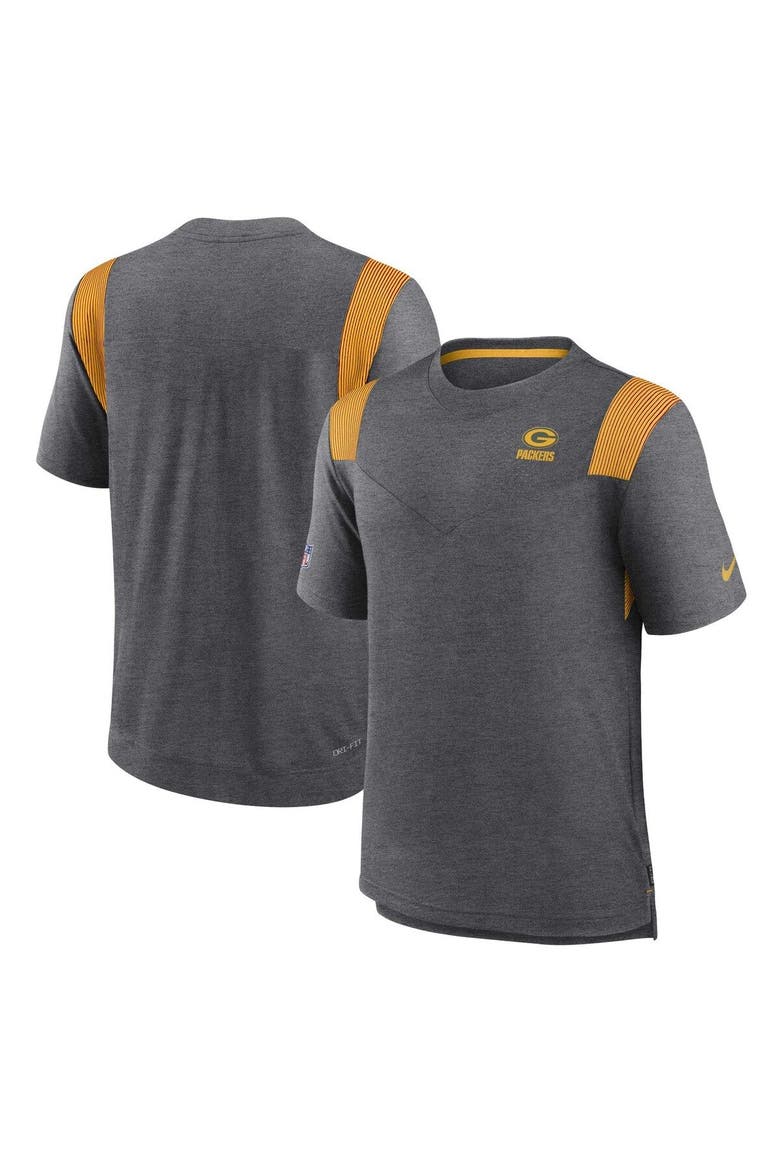 Men's Nike Heather Charcoal Green Bay Packers Sideline Tonal Logo Performance Player T-Shirt, Main, color, Heather Gray