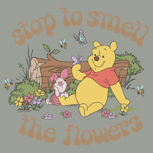 Winnie The Pooh Stop To Smell The Flowers  Graphic T-shirt In Green