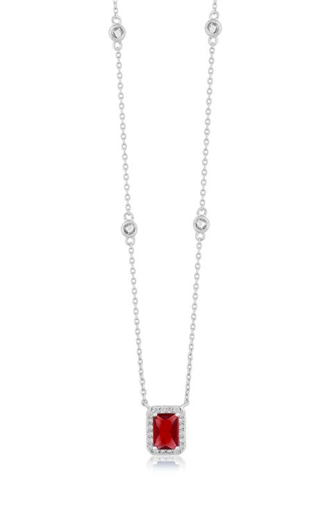 Rectangle Birthstone Cubic Zirconia Pendant Necklace