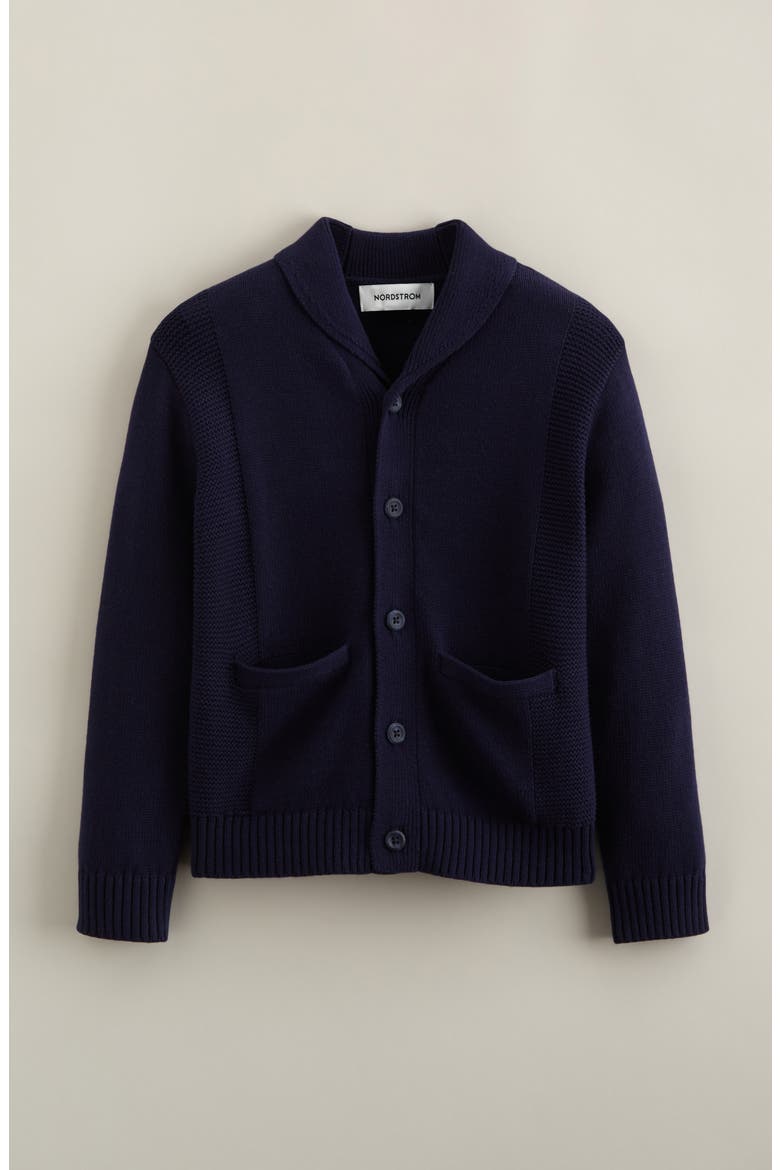 Kids' Cotton Shawl Collar Cardigan, Main, color, NAVY PEACOAT
