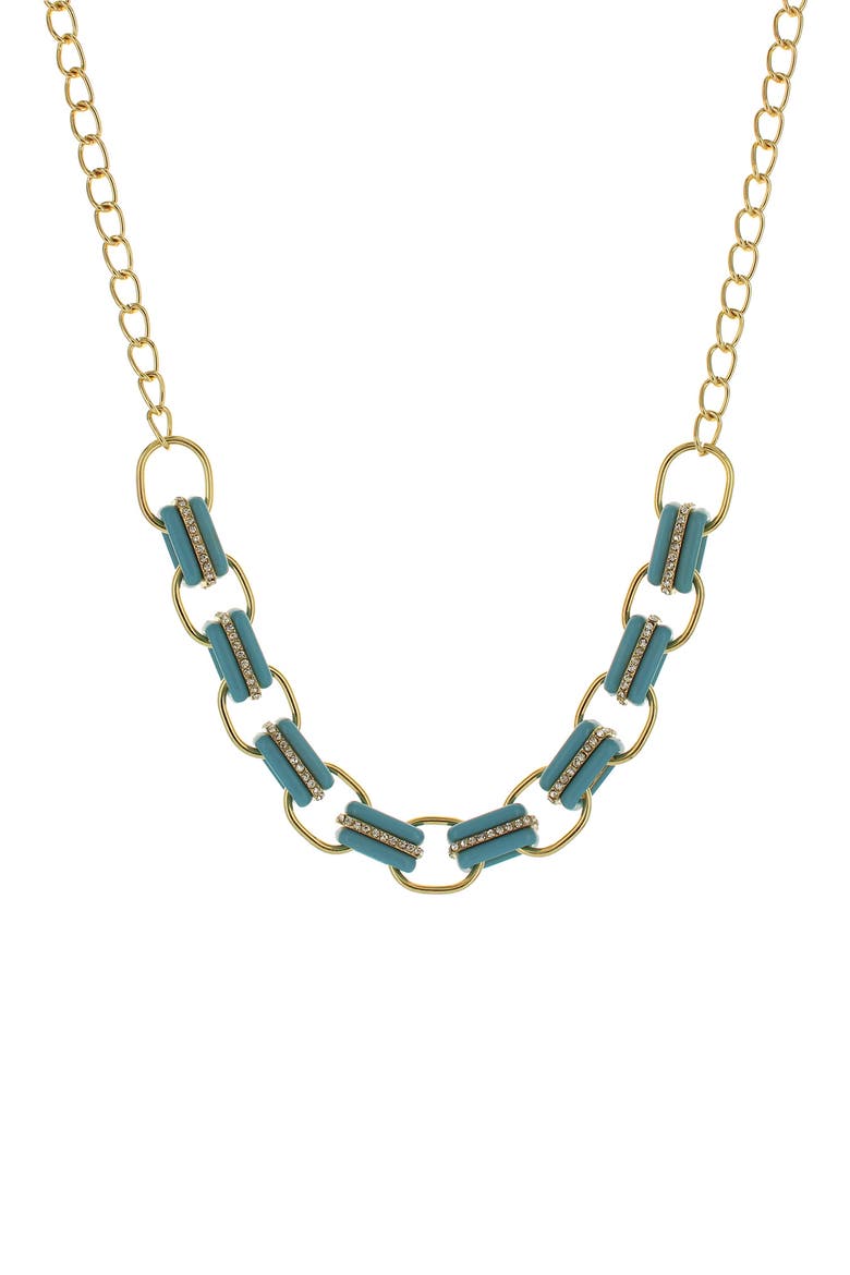 14K Gold Plated Crystal Edged Link Necklace, Main, color, LIGHT BLUE