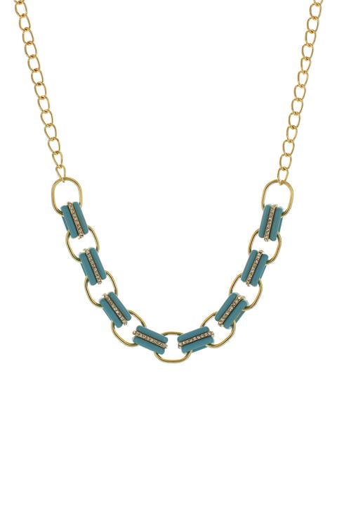 14K Gold Plated Crystal Edged Link Necklace