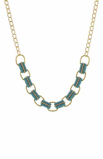 OLIVIA WELLES 14K Gold Plated Crystal Edged Link Necklace