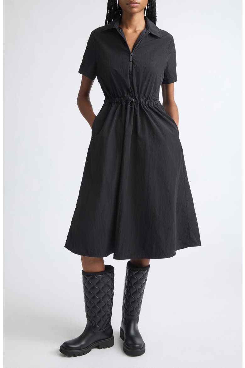 Half Zip Nylon Polo Dress, Main, color, BLACK
